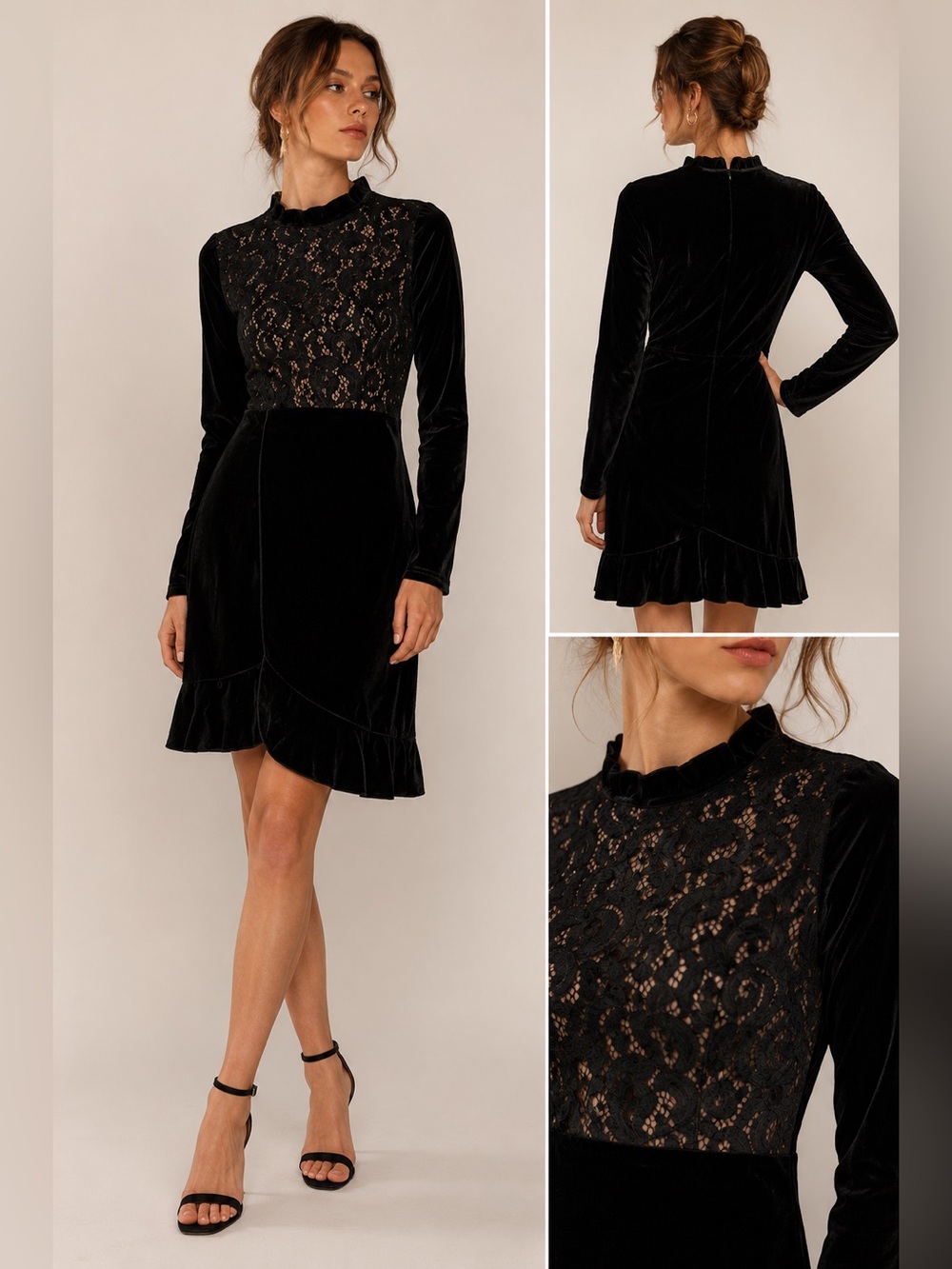 CHLO.D.MANON Black Velvet Lace Mini Dress Medium Whimsigoth Gothic Romance